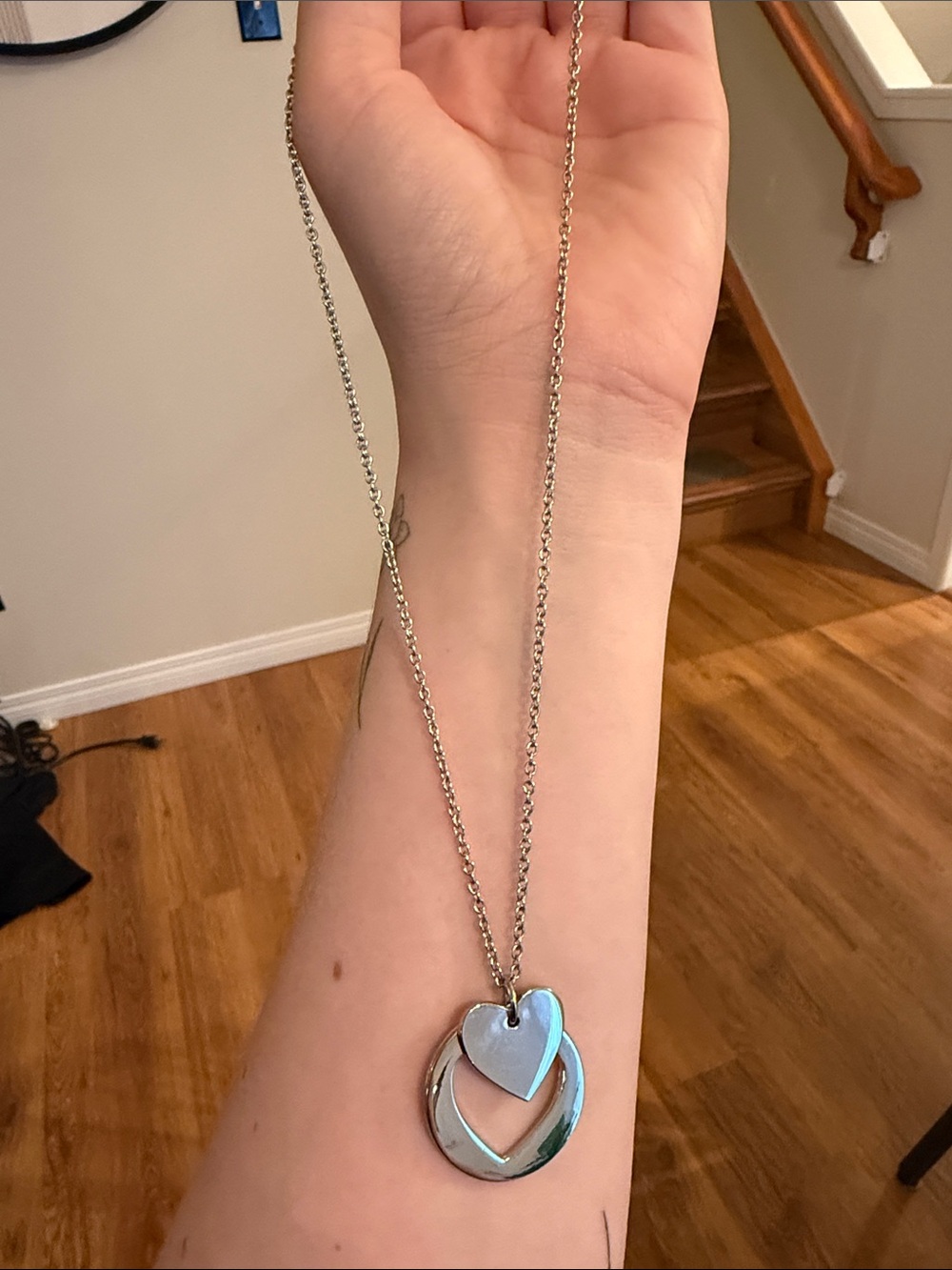 Silver Heart Pendant Necklace - Double Heart Charm
